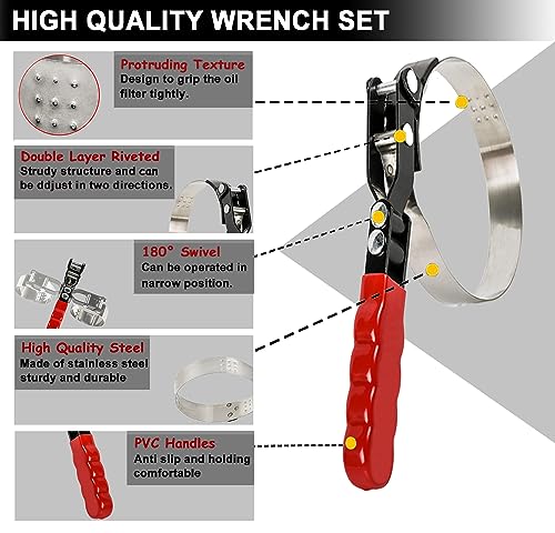 7pcs Oil Filter Wrench Set with Small Oil Funnel for Oil Change, Adjustable Oil Filter Removal Tool 2-1/16"-5-1/4"