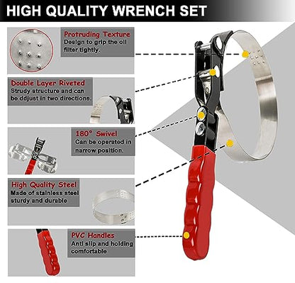 7pcs Oil Filter Wrench Set with Small Oil Funnel for Oil Change, Adjustable Oil Filter Removal Tool 2-1/16"-5-1/4"