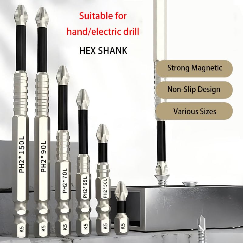 High Magnetic Screwdriver Drill Bit Set, Upgrade K5 Impact Driver Bit Set, Anti Slip Magnetic Screwdriver Bits, 25 50 65 70 90 150mm