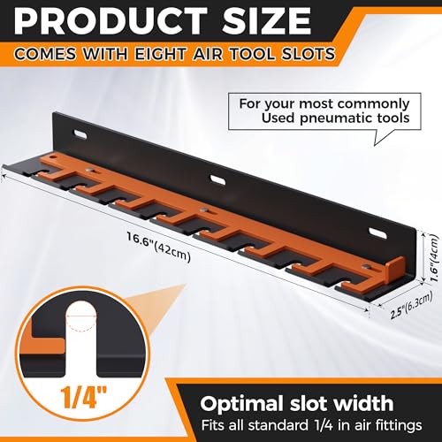 Air Tool Pneumatic Tool Holder,Wall Mount Air Tool Rack,Lockable Air Tool Hanger for Garage Shop Storage Organize,Fit 1/4" Standard Connection Accessories,Comes with Eight Slots