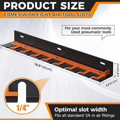 Air Tool Pneumatic Tool Holder,Wall Mount Air Tool Rack,Lockable Air Tool Hanger for Garage Shop Storage Organize,Fit 1/4" Standard Connection Accessories,Comes with Eight Slots