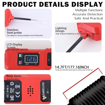 Multifunctional Car Circuit Tester Component Activation Electrical Tester 6-24V/3.5-36V AC/DC Car Power Tester Digital Display Short Circuit Finder for Continuity Testing Red - color: Red