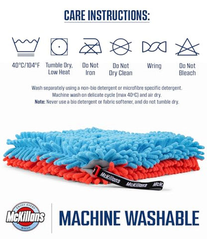 McKillans® Dual-Color Car Wash Pad - Pack of 2 - Scratch Free -10"x10" - Wrist Strap - Soft Chenille Microfiber Car Wash Sponge - Car Washing Washpad- Detailing, Car Cleaning Wash Rag (Pack of 2)