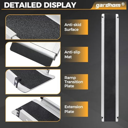 gardhom 5FT Adjustable Wheelchair Ramp 60" L x 7.4" W Telescopic Ramps for Wheelchairs 600lbs Portable Wheelchair Ramps for Steps Home Threshold Doorways Steps Stairs with Carrying Bag, 1Pair - size: 5FT(can be used as 3FT or 5FT)