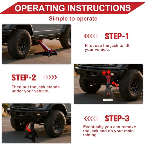 6 Ton Jack Stands (13,200Lbs) - Heavy Duty Car Jack Stands with Double Pin Locking, Adjustable 15.6"-23.4" Height, Extra Rubber Pads for Trucks, Garage, Home,DIY Use - 1 Pair Black+Red - color: Black+Red, size: 6 Ton Double Locking