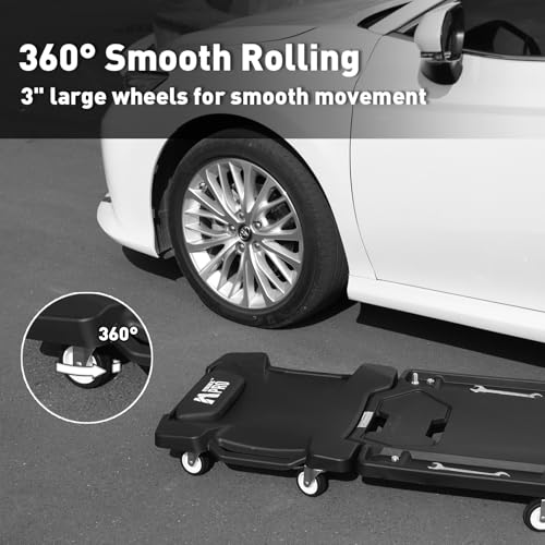 41" Foldable Mechanic Creeper, 330 LBS Low Profile Creeper with 6 Wheels | Magnetic Trays & Tool Trays, 3" Swivel Wheels, 4 Carry Handles, Compact Foldable Design for Garage, Workshop & Car Storage