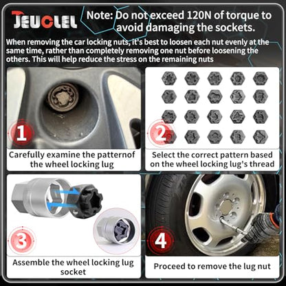 22PCS Wheel Locking Nut Key Kit Compatible with VW VAG Volkswagen | Wheel Lock Nut Socket Adapter Set, Anti-Theft Lug Removal Tool, Anti-Theft Screw Remover, Repair Tool, Tyre Fitting, garage - size: Kit 22 pieces