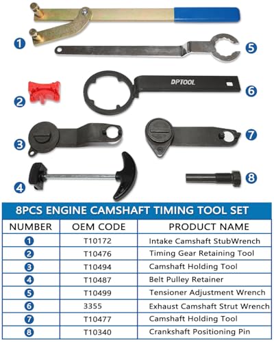 DPTOOL Engine Timing Tool Set for VAG EA211 1.0L 1.2L 1.4L 1.6 FSI TSI TFSI | 8PCS Camshaft and Crankshaft Timing Tool for VW Audi A3 Golf VII Jetta Skoda Octavia Seat Leon EA211 Petrol Engine - size: 8PC