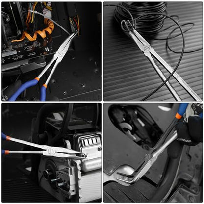 11'' Extra Long Needle Nose Pliers for Narrow and Limited Spaces | 45-Degree Angled Nose, Long Reach Design, CRV Steel, Comfortable Grip, for Mechanics, Electricians, DIYers and Homeowners - style: 11'' 45 Degree Angle
