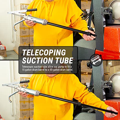 TERA PUMP - TRD490N Steel Lever-Action Drum Pumps (10 oz per Stroke) Telescopic, Fits 15 to 55 Gallon Drums, for Oil Based fluids, Diesel, Kerosene & Heating Oils - color: Silver