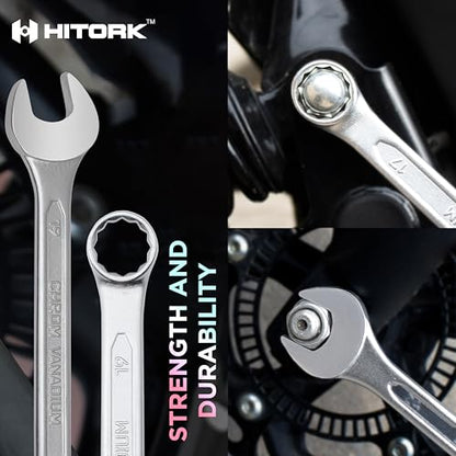 HITORK 25 Piece Metric Wrench Set (6-32 mm) CrV Steel Matt Finish with Polished Head 12 Point Box End 15° Offset Roll Up Pouch Durable Combination Wrench Set for Home, Garage & Auto Repair