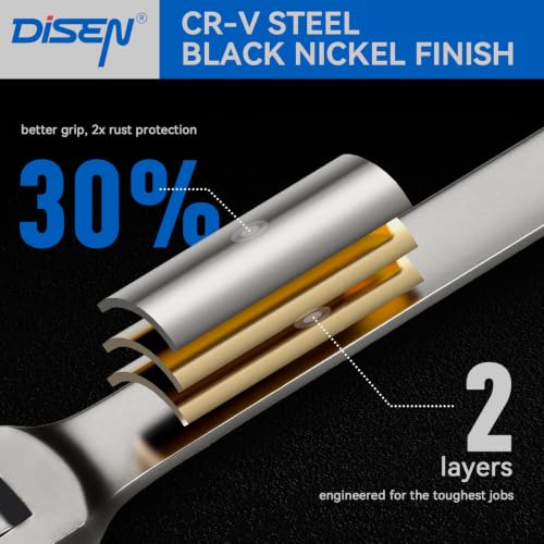 DISEN 24pcs 90-Teeth Ratchet Wrenches Set, Flex Head Ratcheting Wrench Set Metric 8MM-19MM and SAE Wrenches 1/4 Inch-3/4 Inch, Nickel Plating Cr-V Constructed with Organizer Rack