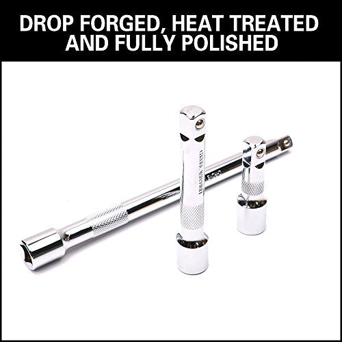 HORUSDY 9-Piece Socket Extension Bar Set, Ratchet Extension Bar Set,1/4", 3/8", and 1/2" Impact Drive Socket, Drive Tool Accessory, CR-V Steel Storage Tray - style: 9-PCS Chrome Extension