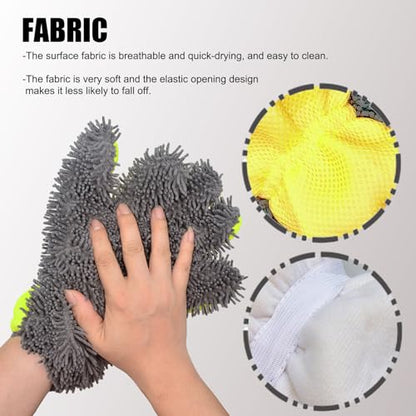 Car Wash Mitt Microfiber Scratch Free,Premium Chenille Ultra-Soft Car Wash Gloves,Thickened Inside Coated Swirl-Free Finish 5-Finger Design Detailing for Cleaning Car Wash Brush,2-Pack Green - color: Car Wash Mitt Green 2p