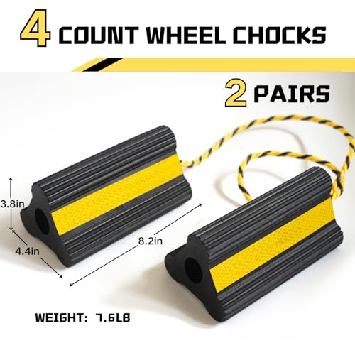 Wheel Chocks RV Trailer, Heavy-Duty Rubber, 8mm Teeth, Non-Slip Base, Wheel Chocks for RVs, Camper, Trailers, Boats, Cars, SUVs, ATVs, Aircraft Tire Stopper, Travel Trailer Stoppers, 2 Pairs (4 Count)