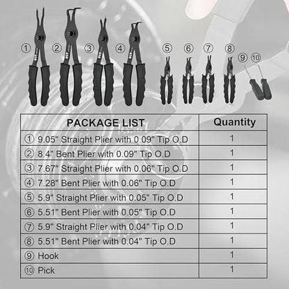 SGT Snap Ring Pliers Set,10 Pcs Internal & External Circlip Pliers With Bent & Straight Pliers,Heavy Duty Removal Tool,Include Hook, Pick,Storage Case and Gloves - color: Blue