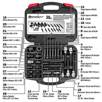 Powerbuilt Alternator Puller Kit, Specialty Tools Car Engine & Vehicle Drive Trains, Steering Pulley Installer, Spline Adapters, 30 Piece 647882 - style: 30 Piece