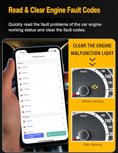 Car OBD2 Scanner Bluetooth for iPhone iOS Android OBDII Diagnostic Scan Tool Code Reader for Error Code Clear Braking Performance Test