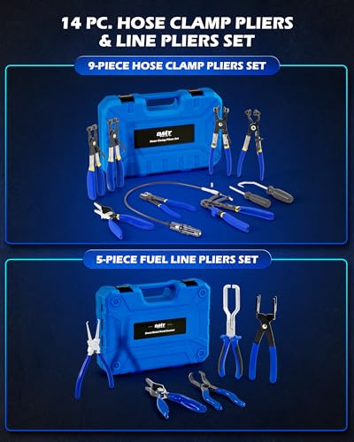 OMT14pc Fuel Line Pliers &Hose Clamp Pliers Set, Fuel Line Disconnect Tool | Hose Clamp Disconnect Tool with Fuel Filter Caliper Pipe, Heavy-Duty Hose Removal Pliers, Car Pipe Repair Set for Auto Line