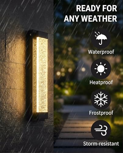 Solar Outdoor Wall Light, Dusk to Dawn LED Exterior Sconce with Bubble Acrylic Shade, Waterproof Modern Wall Lantern for Porch, Patio, Garage, Entryway