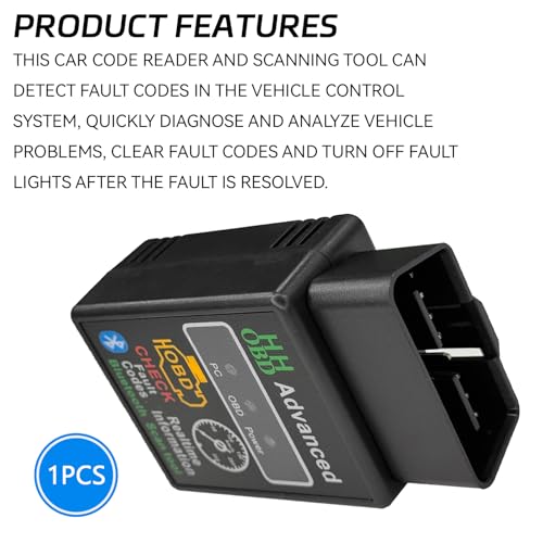 Bluetooth OBD2 Diagnostic Tool, OBD2 Scanner for Car, Wireless ELM327 V2.1 Code Reader, Reset & Clear Engine Fault Code Scanner with Exclusive App, Universal for iOS Android Windows (Black)