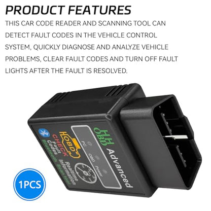 Bluetooth OBD2 Diagnostic Tool, OBD2 Scanner for Car, Wireless ELM327 V2.1 Code Reader, Reset & Clear Engine Fault Code Scanner with Exclusive App, Universal for iOS Android Windows (Black)