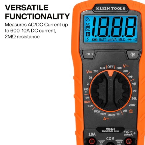 Klein Tools 80196 Digital Multimeter Kit with Case, Manual-Ranging 600V AC/DC Voltage Tester, Tests Batteries, Current, Resistance, Diodes, and Continuity, Protective Carrying Case - size: Manual-Ranging w/Case