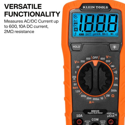 Klein Tools 80196 Digital Multimeter Kit with Case, Manual-Ranging 600V AC/DC Voltage Tester, Tests Batteries, Current, Resistance, Diodes, and Continuity, Protective Carrying Case - size: Manual-Ranging w/Case