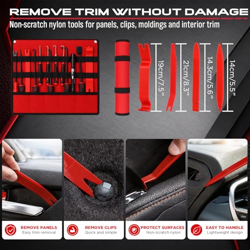 15PCS Pick and Hook Tool Set with Magnetic Pickup Tool, Trim Removal Tools, Fastener Remover and Storage Bag, Precision Hook and Pick Set for O-Ring, Gasket, Seal, Hose Removal and Automotive Repair - color: 15PCS Pick & Trim Removal Kit