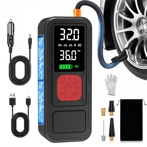 Y34 Tire Inflator Portable Air Compressor,4X Faster Inflation,6000mAh Cordless/12V DC 150PSI Air Pump with Digital Pressure Gauge for Car,Motorcycle,Bike,Gifts for Him - color: Red, size: 6000mAh