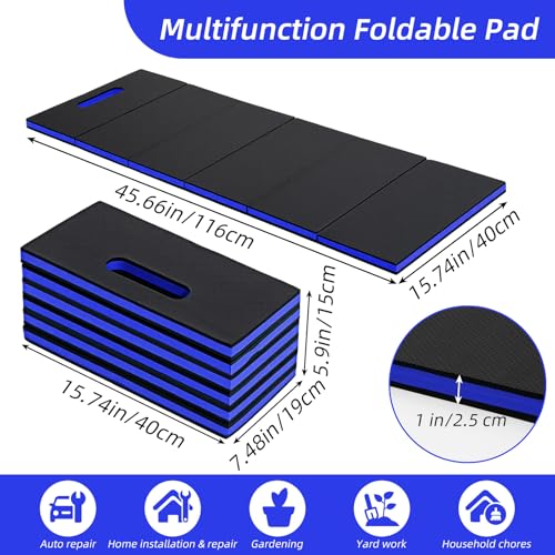 Kifmurase 1" Foldable Thick Kneeling Pad, 5 Fold Comfortable EVA Foam Knee Pads, Waterproof Mechanic Kneeling Pad with Handle, High-Density Cushion Mat for Gardening, Workout, Exercise, Mechanic - color: Blue