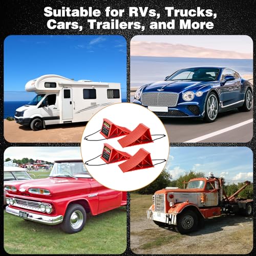 PAHTTO Wheel Chocks, 4Pack Heavy Duty Wheel Chocks with Rope for Easy Removal, Durable, Non-Slip, Hard Plastic Wheel Chocks for, RV, Camper, Effective in Keeping Your Vehicle in Place, Red - color: Red