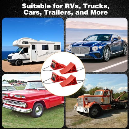 PAHTTO Wheel Chocks, 4Pack Heavy Duty Wheel Chocks with Rope for Easy Removal, Durable, Non-Slip, Hard Plastic Wheel Chocks for, RV, Camper, Effective in Keeping Your Vehicle in Place, Red - color: Red