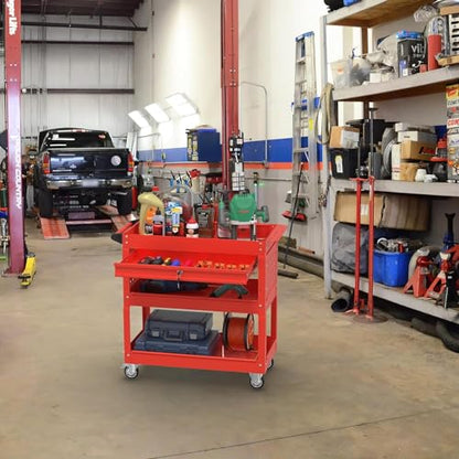 3 Tray Rolling Tool Cart with Drawers, 400 LBS Capacity Mechanic Tool Cart on Wheels, Heavy Duty Utility Cart with Pegboard for Garage, Warehouse and Repair Shop, Red - color: Red