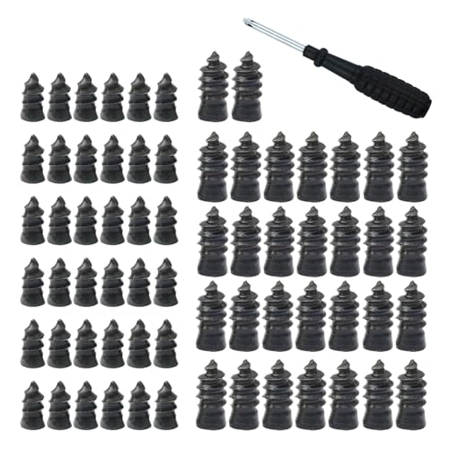 61 PCS Tire Repair Rubber Nail, High-elasticity Rubber Screws for Puncture Sealing, Portable Emergency Tire Plug Kit with Screwdriver, Universal for Car Truck Motorcycle Tires (Black) - size: 61 PCS