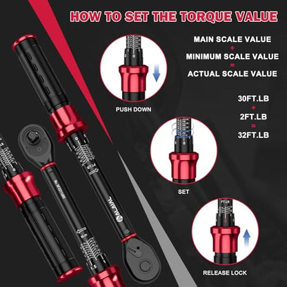 Spark Plug Socket Set with Torque Wrench 3/8 Drive, 5-45 ft.lb | 6.8-61 Nm, 14mm 16mm 5/8" Magnetic Swivel Spark Plug Sockets & 10" Extension Bar, Perfect for Car & Motorcycle Spark Plug - size: 5PCS
