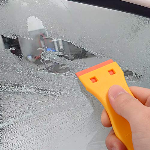 EHDIS 1.5" Plastic Razor Scraper Tool with 10pcs Double Edged Blades for Adhesive Remover,Removing Labels Stickers Decals Taping on Glass Windows(Yellow) - color: Yellow