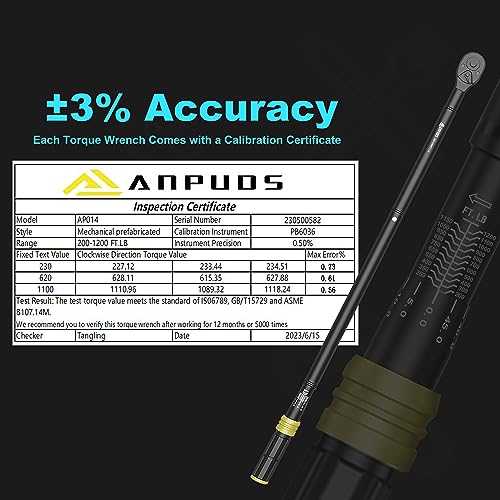 ANPUDS 1-Inch Click Torque Wrench, 200-1200 Ft-Lb/271-1626 Nm, Heavy Duty | ±3% Accuracy, 48-Tooth Quick Release, Cr-V Steel, Dual-Direction, for Mining Truck, Marine, Oil Field & Wind Turbine - size: 200-1200 ft-lb / 271-1626 Nm