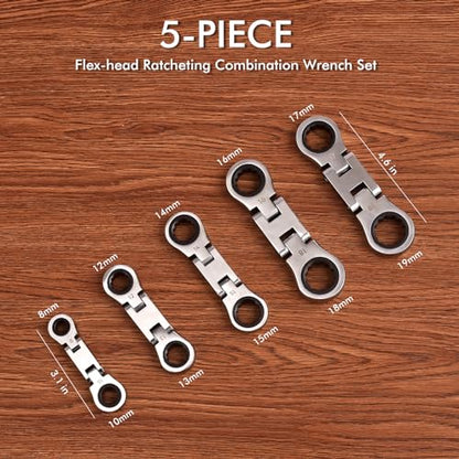 Stubby Wrenches Set, 72-Tooth Flex Head Ratcheting Wrench Set, Compact Double Box End Ratchet Wrench Metric 8-19mm 5 Pieces for Tight Spaces - style: Metric