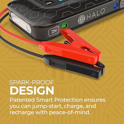 HALO Bolt Air+ 1750 Portable Car Battery Jump Starter | 130 PSI Air Compressor, 59.9Wh USB Power Bank, Large Display, Emergency Floodlight & Charger, Jumps Cars SUVs & Trucks, Inflates Tires — Silver - color: Silver