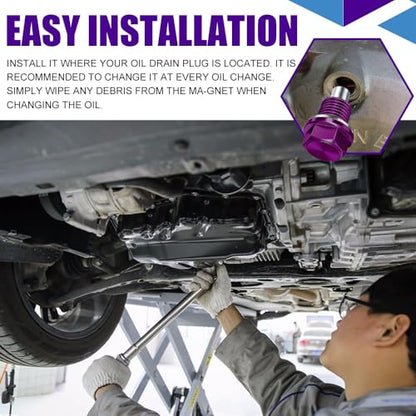 M14×1.5 Magnetic Oil Drain Plug, Transmission Oil Plug, Oil Pan Sump Drain Nut Bolt Screw Repair Kit, Car Magnetic Oil Drain Plug Removal Tool for Honda, Mazda, Suzuki, Jeep, Odyssey - color: Purple