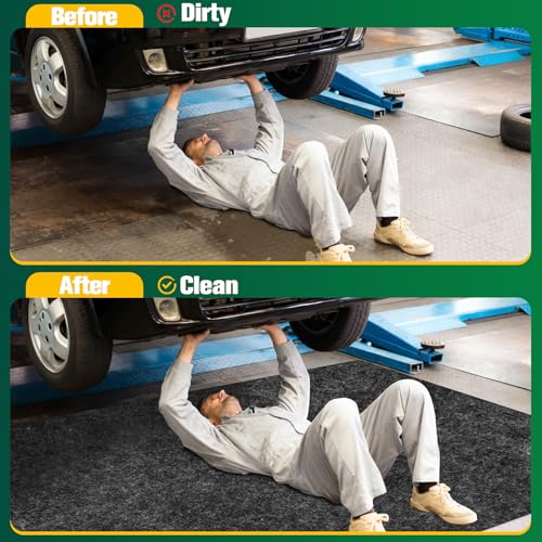 ToLanbbt Garage Floor Mat 4' x 8', Oil Spill Mat for Under Car Driveway Oil Drip Pad with 8P Tapes, Waterproof Backing, Leak Absorbent, Reusable, Washable, Protect Garage Floor (1P, Dark Gray) - size: 4'x8'