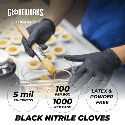 GLOVEWORKS Nitrile Gloves Disposable Latex Free 5 mil Black for Cleaning | Ideal for Cooking Food Prep Business and Household Use, Bulk Purchasing Options, Suitable for Extended Duration Use - size: X-Large, style: 2 Boxes of 100