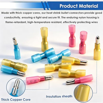 smseace 501PCS Heat Shrink Bullet Connectors with Crimping Tool 22-10AWG Waterproof Bullet connectors Heat Shrink Female&Male Connector for Automotive Boat Stereo Industrial Equipment - size: 501Pcs