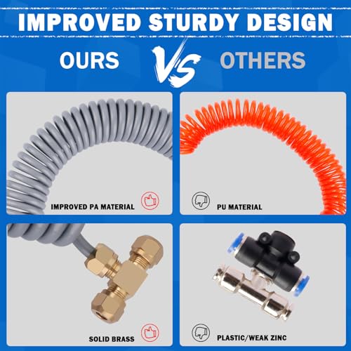 Heavy Duty Truck Air Seat Blow Gun Kit 1/4 Inch 11.5FT PA Nylon Coil Air Hose Brass Compression Fittings Connect Lever Air Duster Blow Gun Cleaning with 2 Nozzle Tips Gray - color: Gray