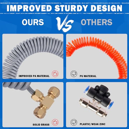 Heavy Duty Truck Air Seat Blow Gun Kit 1/4 Inch 11.5FT PA Nylon Coil Air Hose Brass Compression Fittings Connect Lever Air Duster Blow Gun Cleaning with 2 Nozzle Tips Gray - color: Gray