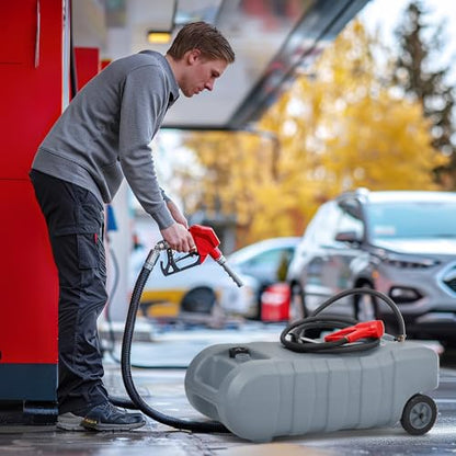 15 Gallon Gas Can, Fuel Tank Container with LE Fluid Transfer Manual Siphon Pump & 10FT Hose, Portable Diesel Gas Storage Caddy with Wheels for Car, ATV, Weeder, Boat, etc., Grey - color: Grey