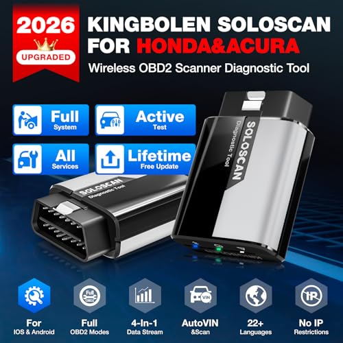 Kingbolen Soloscan for Honda Acura OBD2 Scanner Bluetooth, Bidirectional Test Full System Diagnostic Scan Tool for Android & iOS, All Reset Services, AutoVin, Lifetime No Subscriptions
