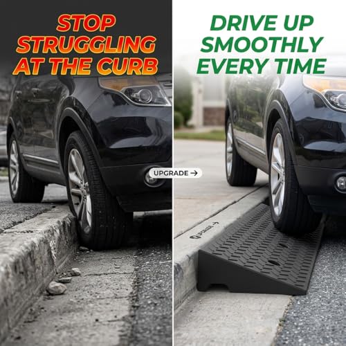 Curb Ramp, Heavy Duty Rubber Curb Ramp for Driveway, Non-Slip Threshold Ramp for Garage, Sidewalk, and Shed, High Load Capacity for Low Profile Vehicles(L39×W6×H2.4in) - size: L39×W6×H2.4in
