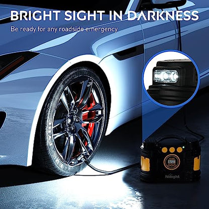 Nilight Tire Inflator Portable Air Compressor Dual Power for Car 12V DC and Home 110V AC Tires Pump Pressure Gauge Fast Inflate Auto Shutoff for Cars SUV Motorcycle Bicycle